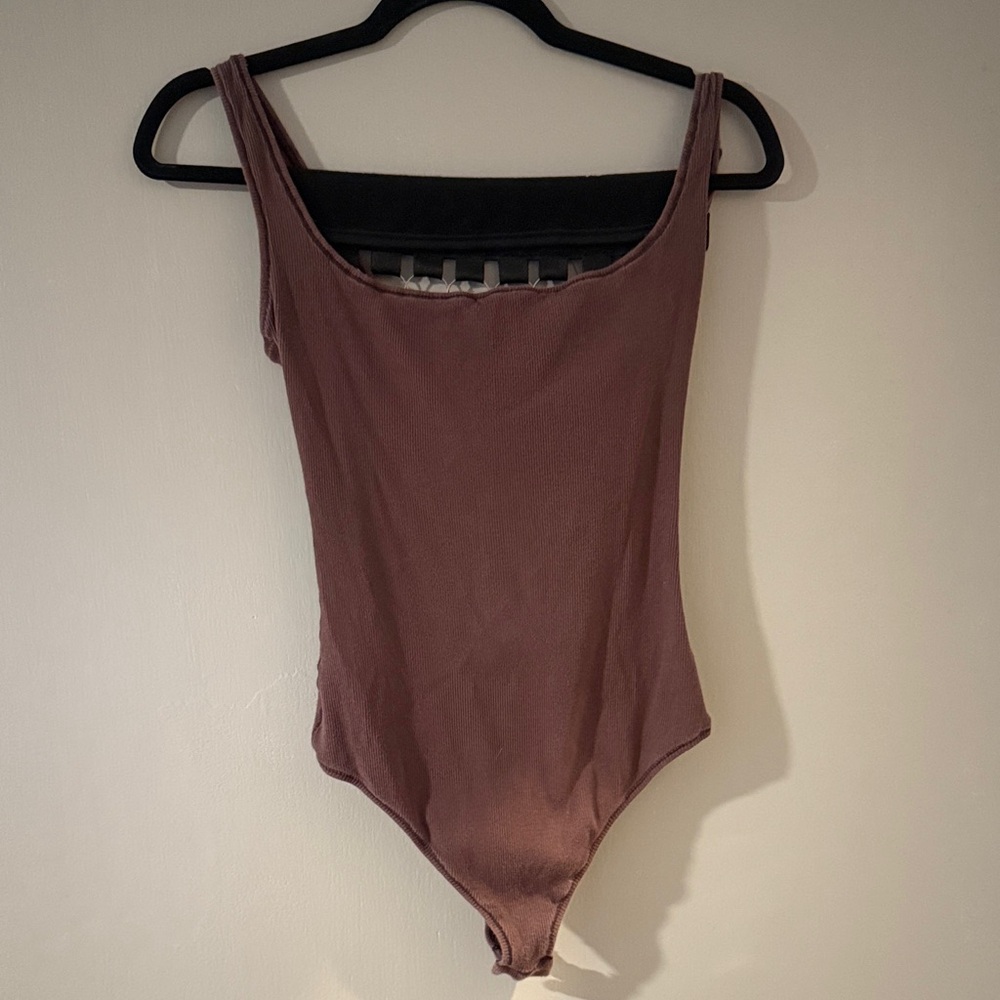 SKIMS Ribbed Knit Mauve Bodysuit